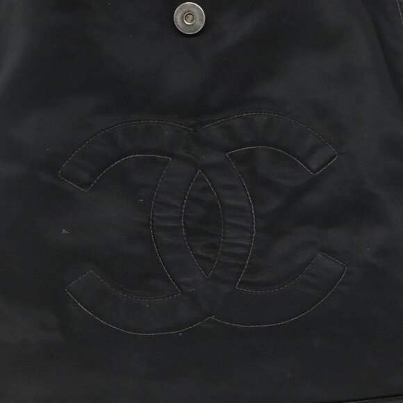 CHANEL Hand Bag Nylon Black Gold CC Auth - Picture 13 of 16